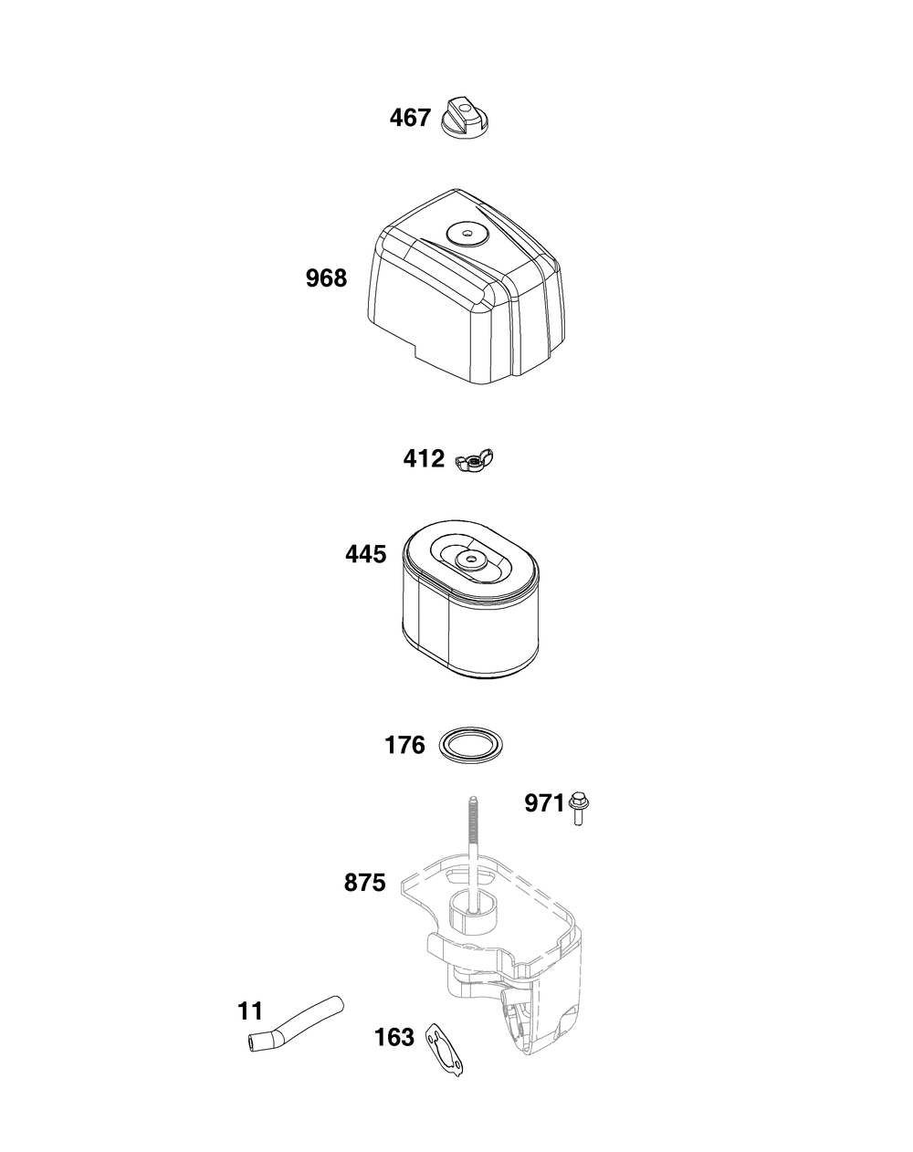 Air Cleaner Group Diagram and Parts List for 10R232-0026-F1 100000 - 19Z999 Briggs and Stratton Engine